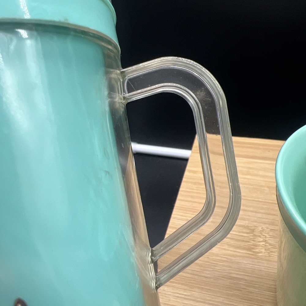 Set Of 4 Vintage Burrite Double Walled Insulated Teal Mugs gold leaf 10 oz - Picture 7 of 9